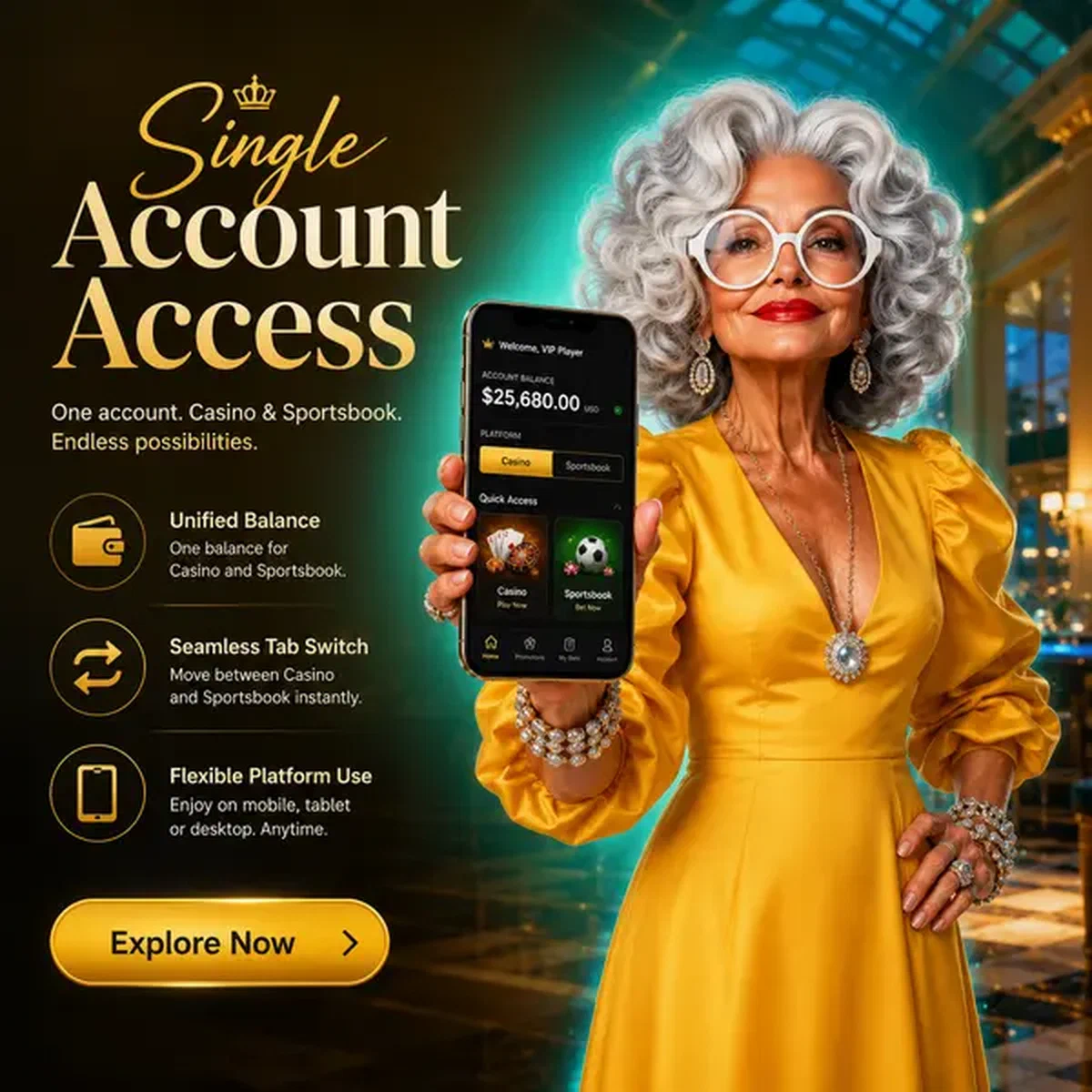 Player accessing Single Account Access Across Casino and Sportsbook on smartphone at login portal