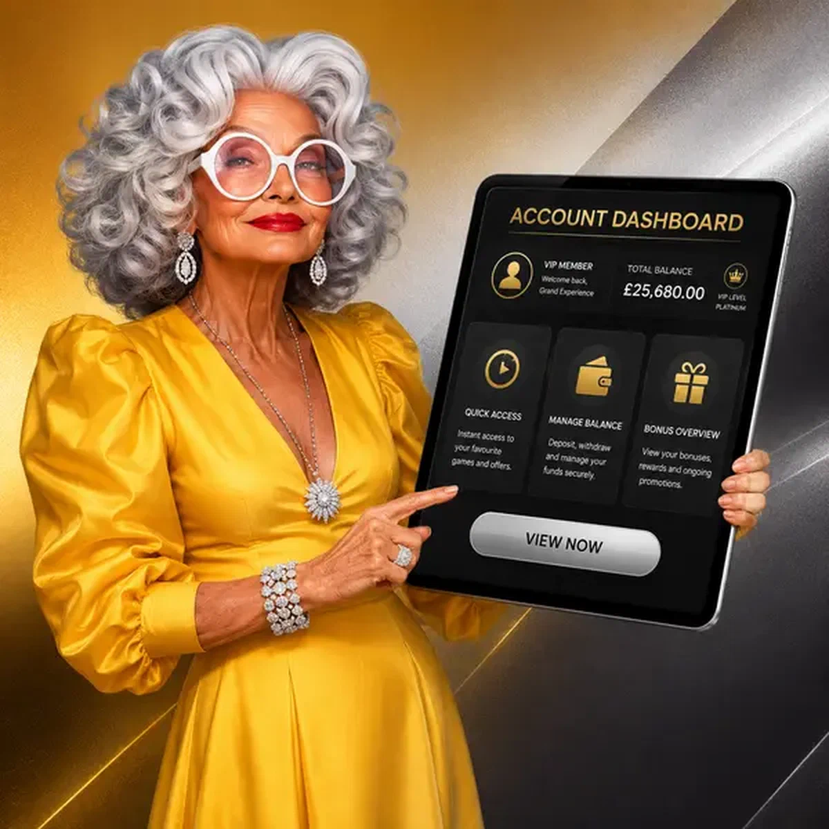 Elegant woman accessing Account Dashboard and Balance Management login portal