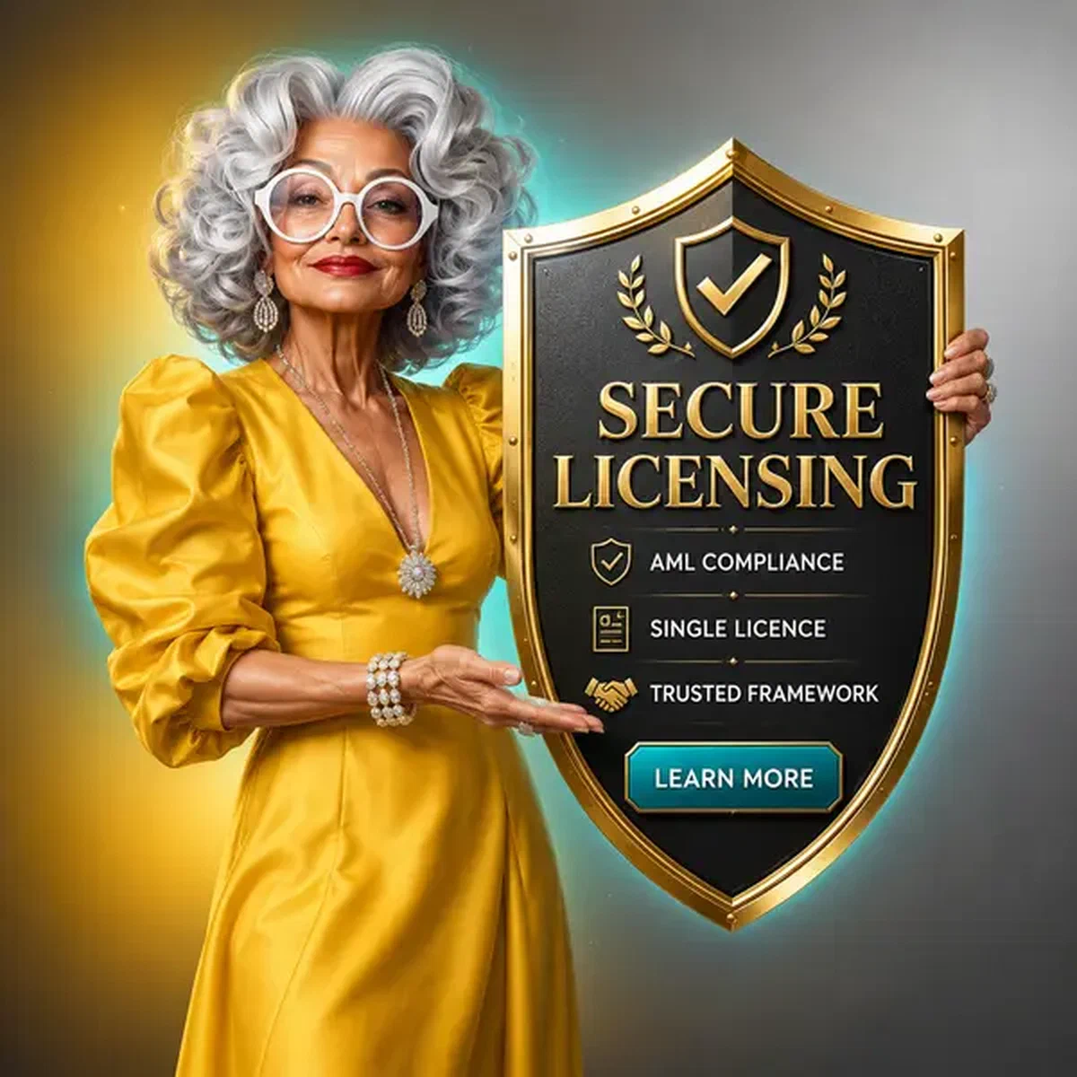 Player verifying identity at Licensing Framework and AML Compliance golden shield desk