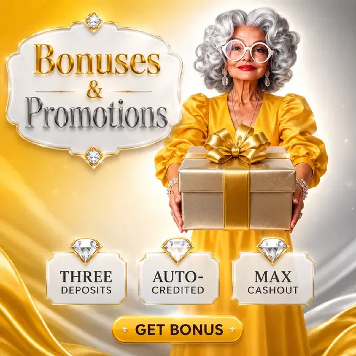 Elegant woman presenting bonus gift at Spingranny Casino promotions lounge