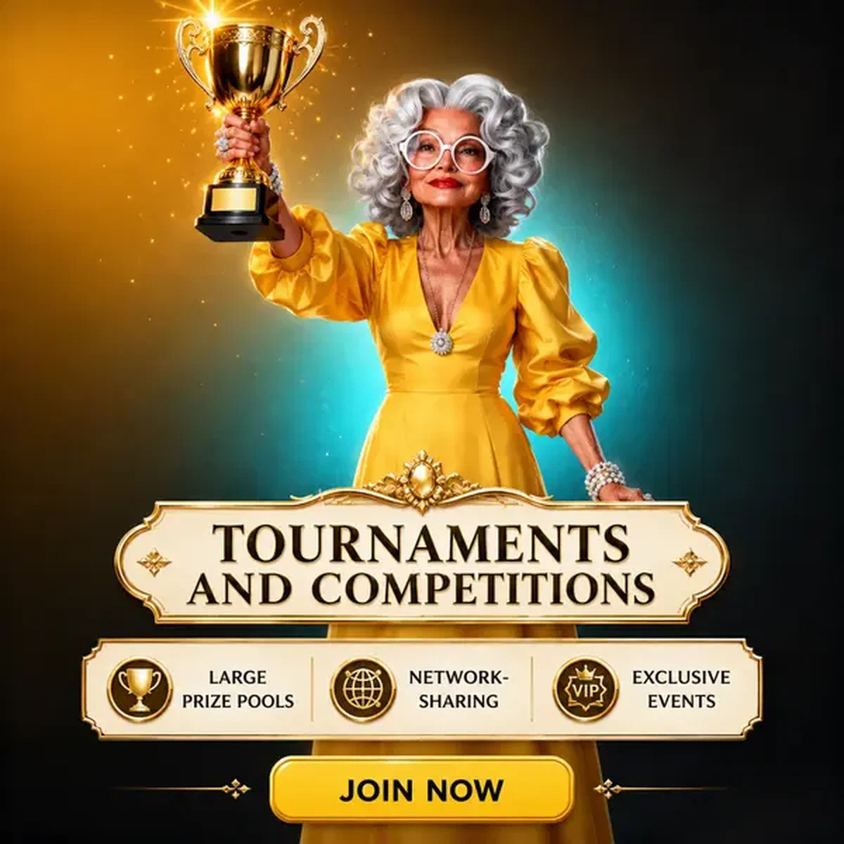 Elegant champion holding golden trophy at Spingranny tournaments with exclusive competitions